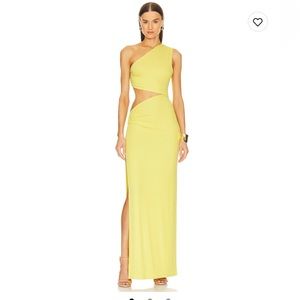 One shoulder
Front and back cut-out
O-ring @ hip
Ribbed jersey fabric w slit